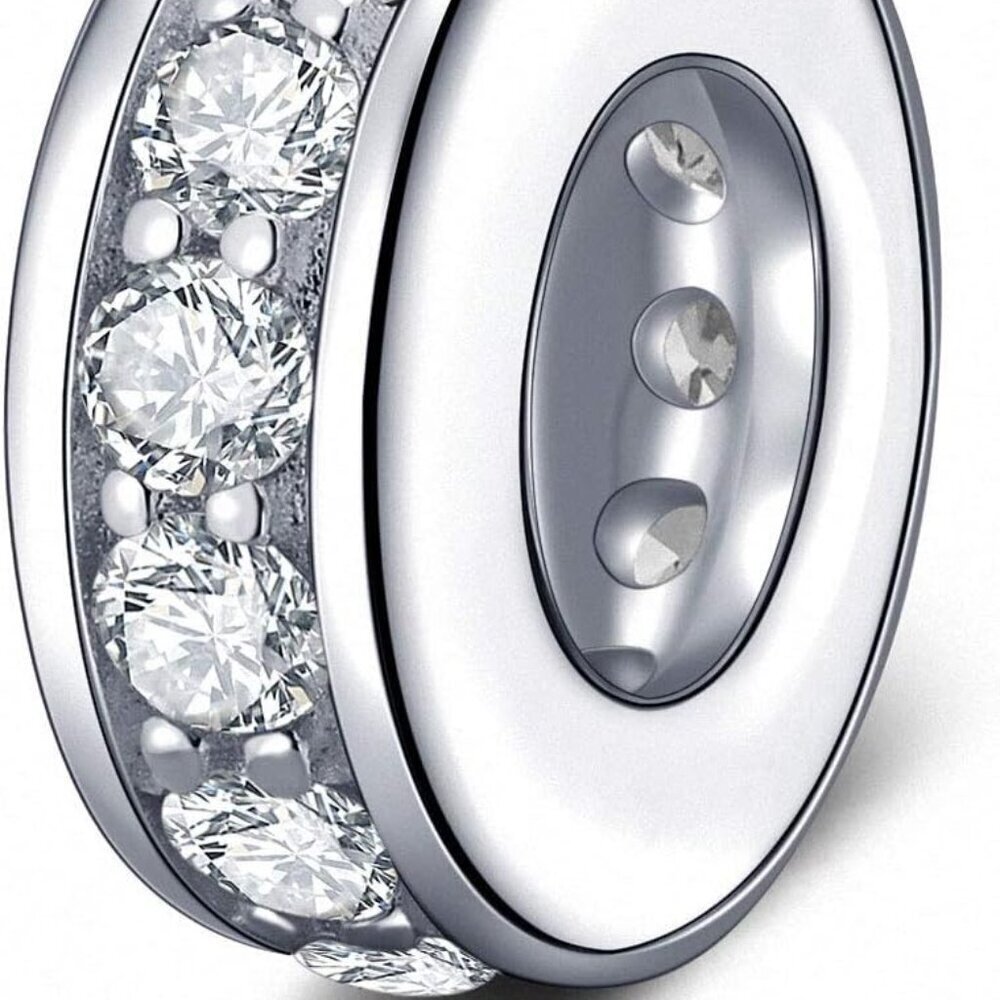 Sterling Silver Spacer Bead with Clear CZ for Pandora Charms Bracelets